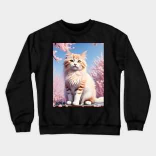 Cat in a cherry blossom tree - Modern digital art Crewneck Sweatshirt